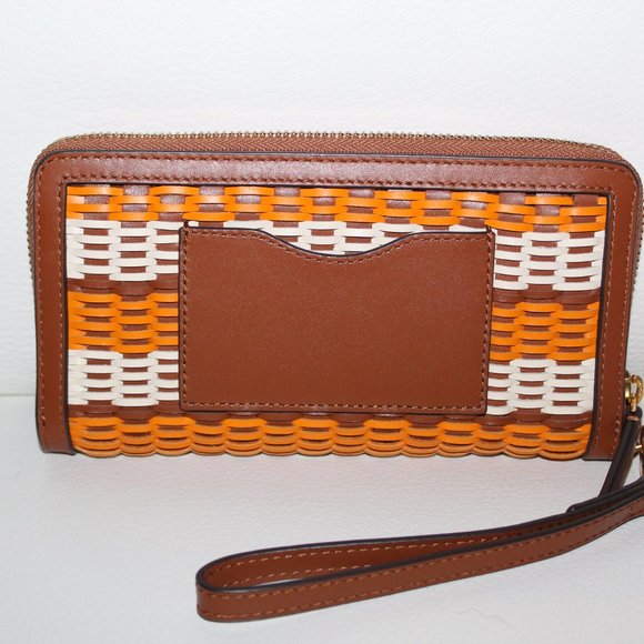 NWT TORY BURCH EMERSON WOVEN WRISTLET ZIP CONTINENTAL WALLET BROWN MULTI $378 - Picture 4 of 8
